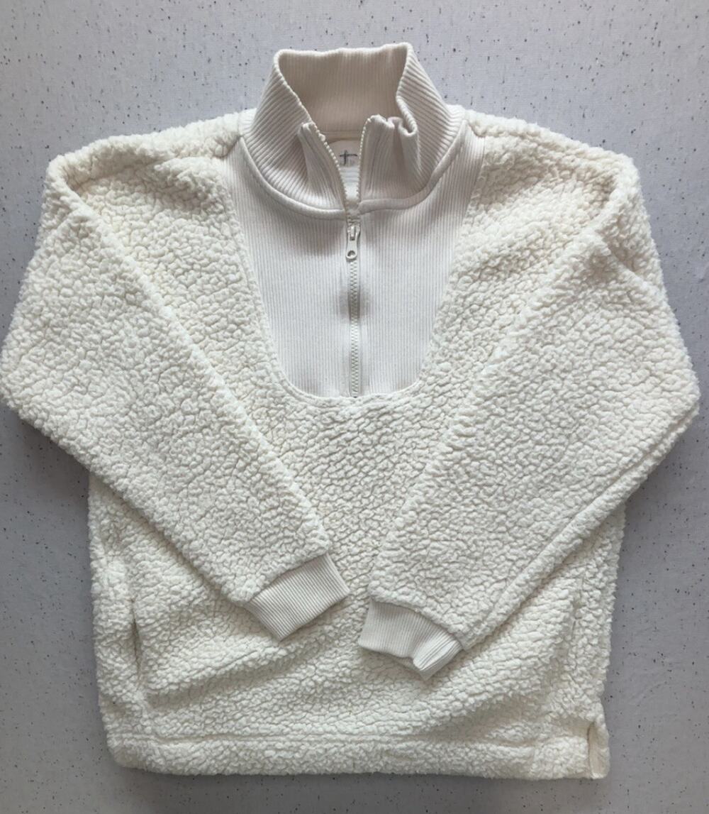 Aerie Dream Sherpa Quarter Zip Pullover Sweatshirt Cream Ivory Fleece Womens XS